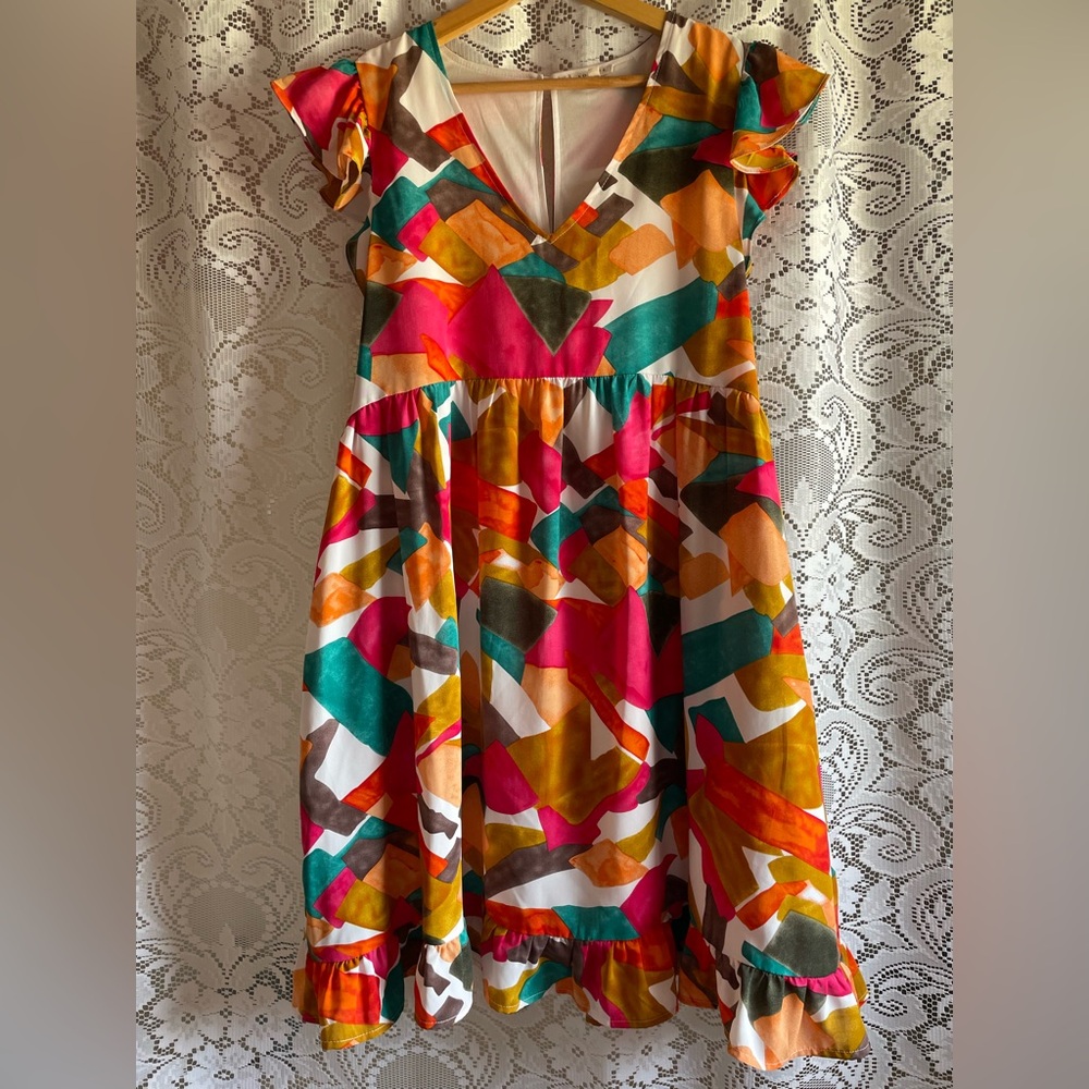 JODIFL Flirty Abstract Dress with Ruffles and Pockets